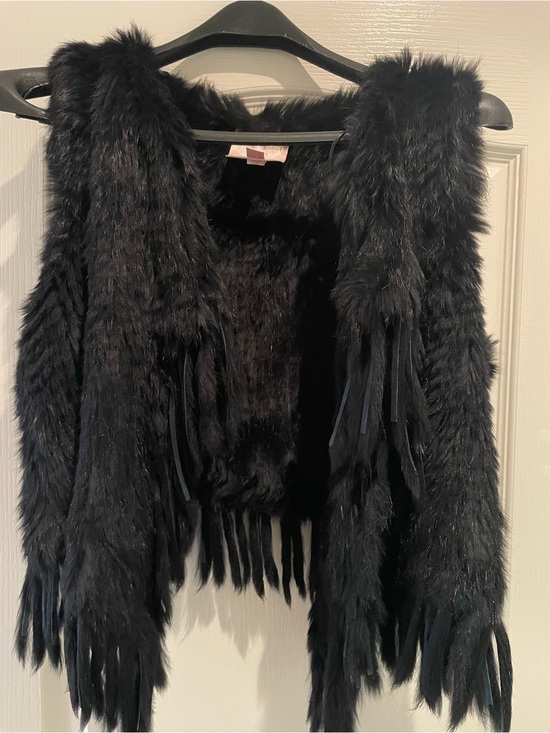 Romeo & Juliet Couture Jackets & Blazers - Romeo & Juliet Couture Black Genuine Rabbit Fur Fringe Vest Boho Y2K Medium